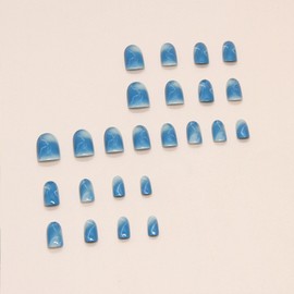 IMSOHOT Blue Press on Nails Short Oval Fake Nails Glossy Glue on Nails Sea Wave Ombre Designs Full Cover Summer Round Acrylic False Nails for Women Girls