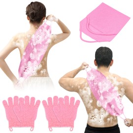 Vicloon Peeling-Rückenschrubber Badehandschuhe-Set, Exfoliating Gloves, Körperpeeling Handschuh, Back Scrubber für die Rückenreinigung, Körperpeeling und Entfernung Abgestorbener Haut(Rosa)