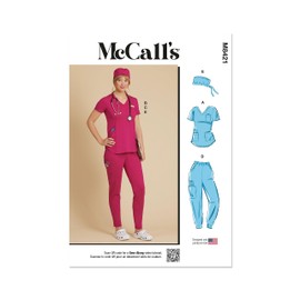 McCall's Misses' Knit Scrub Tops, Cap, Pants, and Jogger Sewing Pattern Kit, Design Code M8421, 6-8-10-12-14, Multicolor