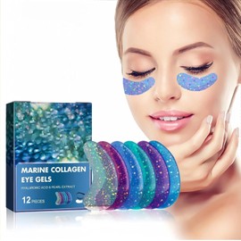 Parches antiedad para ojeras Parches de fuerte adherencia para ojos hinchados y ojeras Almohadillas de gel para ojos de hidratación profunda con colágeno marino, ácido hialurónico y extracto de perla, 6 pares