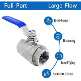 POTONZ Full Port Ball Valve 1" NPT Heavy Duty Stainless Steel 304 For Water,Oil and Gas with Blue Handles（1000WOG）