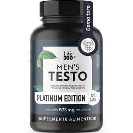 LIFE 360+ Fórmula Avanzada Platinum Mens Testo | 120 Cápsulas | Maca Negra, Maca Roja y Amarilla, L-Arginina, Creatina, Zinc, Vitamina D, Magnesio, Ginseng y Guarana | Suplemento Alimenticio