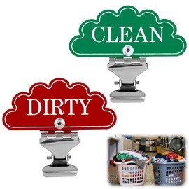 2Pcs Laundry Basket Labels with Stainless Steel Clips, Cloud-Shaped Clean and Dirty Signs, Laundry Room Organization Signs, Dishwasher Safe Hamper Tags for Kids Rooms Bathrooms Laundry Room (Green red)