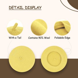 Gllutt Beret Hat Artist French Style Warm Thick Wool Solid Color for Women Girl (Banana Yellow)