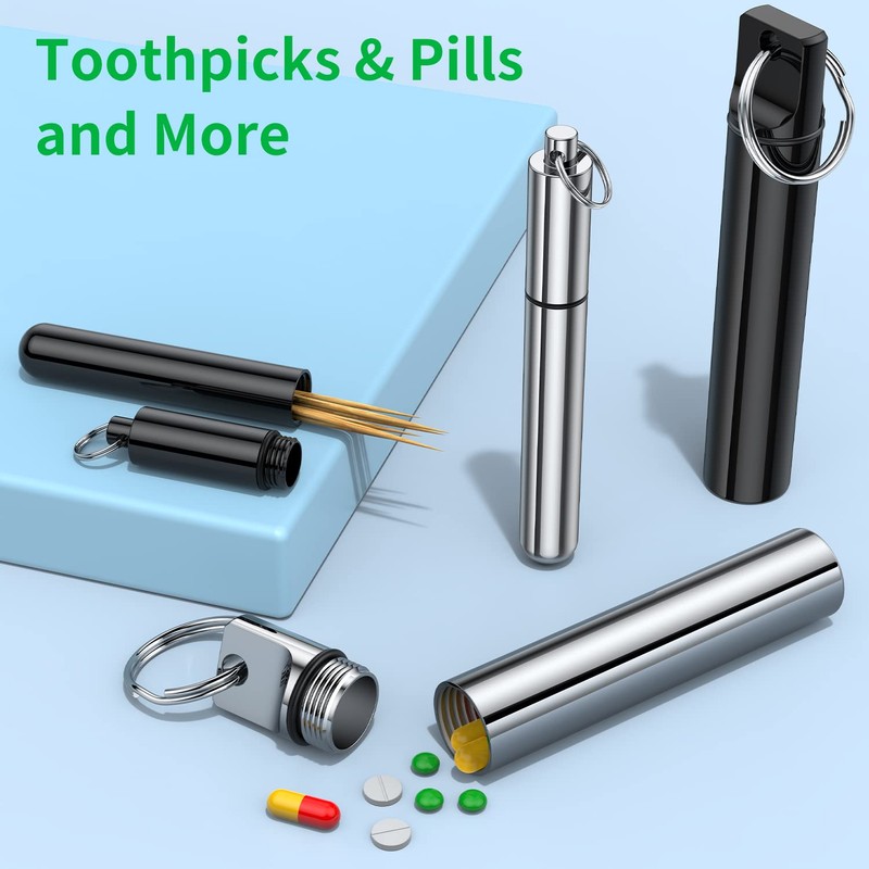 TecQach 4 Pieces Metal Portable Toothpick Holder, aluminum alloy Pocket