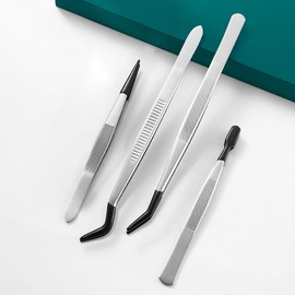Maxmoral 4 Pieces Stainless Steel PVC Coated Rubber Tweezer Set Craft Tweezer Flat Tip Tweezer Suitable for Craft Stamp Bead Jewellery Tool