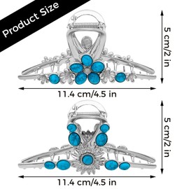 2Pcs Turquoise Hair Claw Clips Large Sun Flower Five-petal Flower Hair Clip Western Hair Claw Retro Metal Blue Stone Hairpin Thin Thick Curly Hair Fashion Hair Styling Accessories for Women Girls