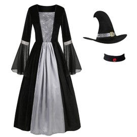 Colorful House Women Wicked Witch Costume, Purple Long Sorceress Classic Dress (2X-Large, Gray Spider)