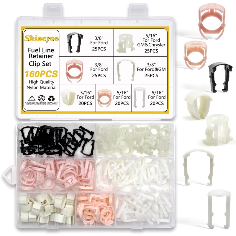 Shineyoo Fuel Line Retainer Clips 160PCS, 3/8 & 5/16 Fuel