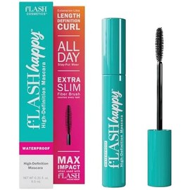 fLASH Happy High-Definition Mascara con cepillo de fibra ultrafino para alargamiento, volumen y rizo - Duración todo el día, fórmula vegana limpia, sin parabenos (True Black)