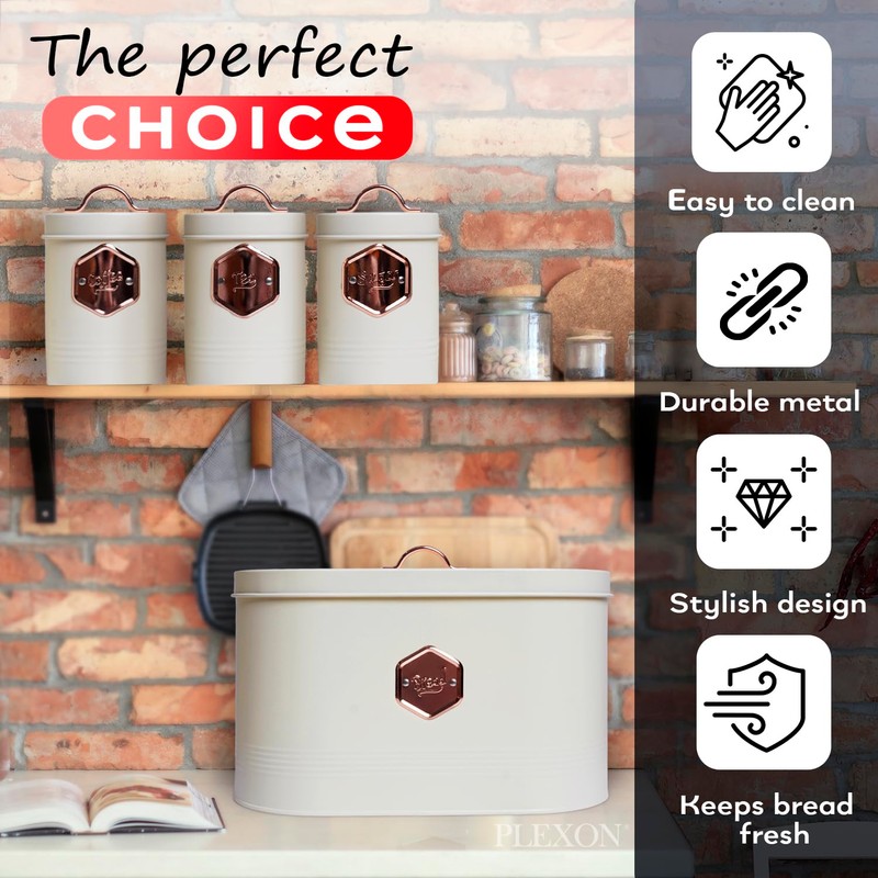 Plexon Bread Box for Kitchen Countertop with Coffee Sugar Tea