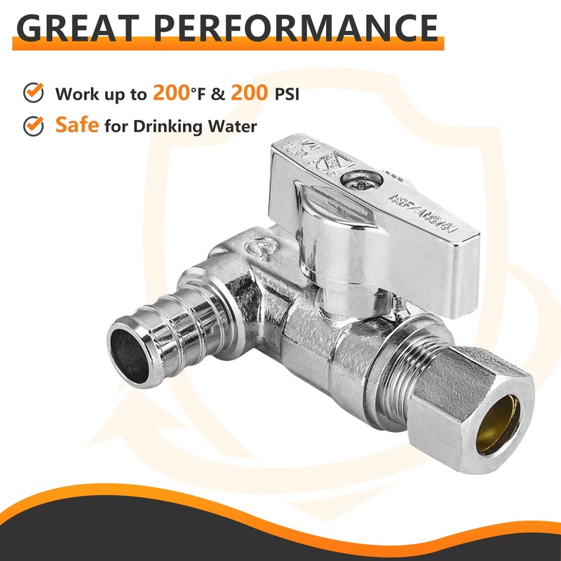2-PCs HeSun PEX-B Crimp Tee Stop Valve, 1/2" x 1/2"