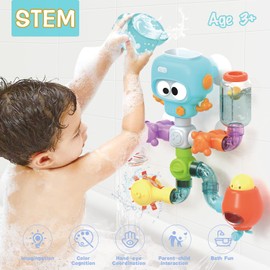 STEM Bath Toys for Kids 3-8 Years | 21 PCS DIY Assembly Water Pipe Building Kit | | Mold-Free Toddler Bathtub Wall Toys | Educational Engineering Learning Gift