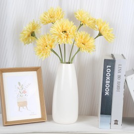 Fqueelvys 12pcs Yellow Gerbera Daisy Artificial Flowers Realistic Faux Daisies Fake Daisy Flowers for Vase Table Centerpiece Home Wedding Party Garden Decoration(Yellow)