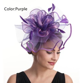Fascinator Women's Organza Church Kentucky Derby British Bridal Tea Party Wedding Hat Summer Ruffles Cap（HJ2-Purple）