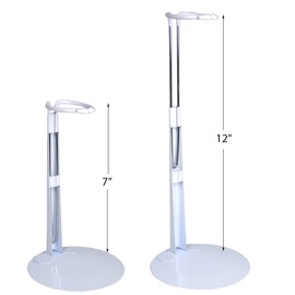 BANBERRY DESIGNS Doll Stands Set of 4 White and Vinyl 7" Doll Holders Each Stand Expands from Approximately. 7" to 12"