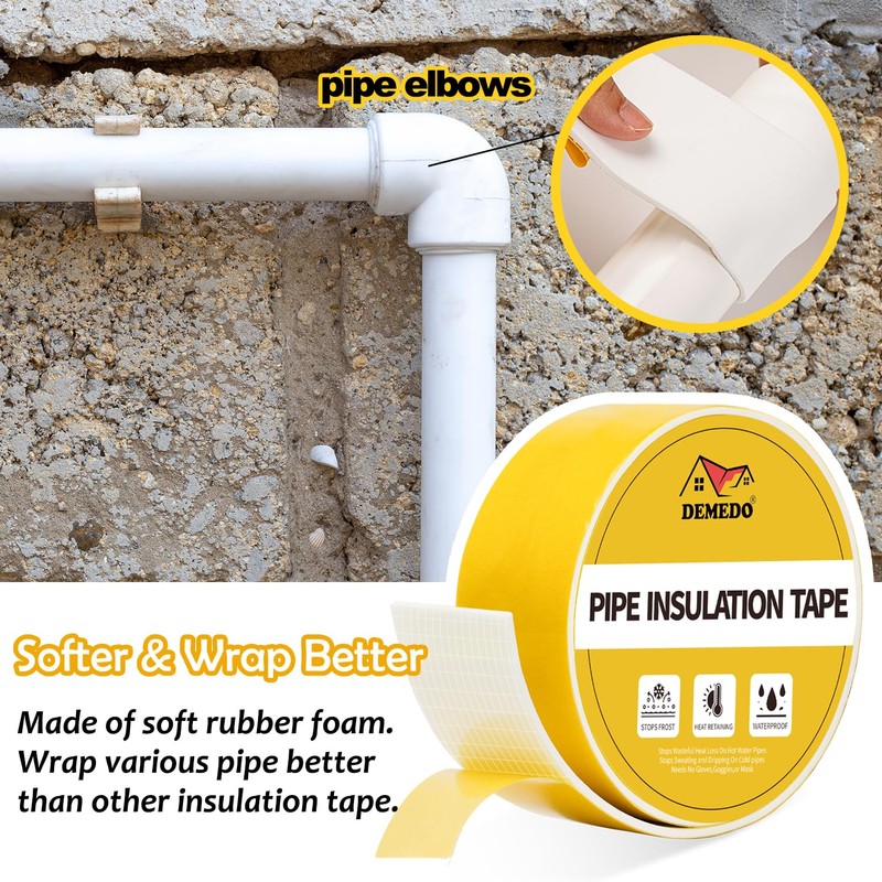 DEMEDO Pipe Insulation Tape, Pipe Wrap Insulation Foam Tape Self
