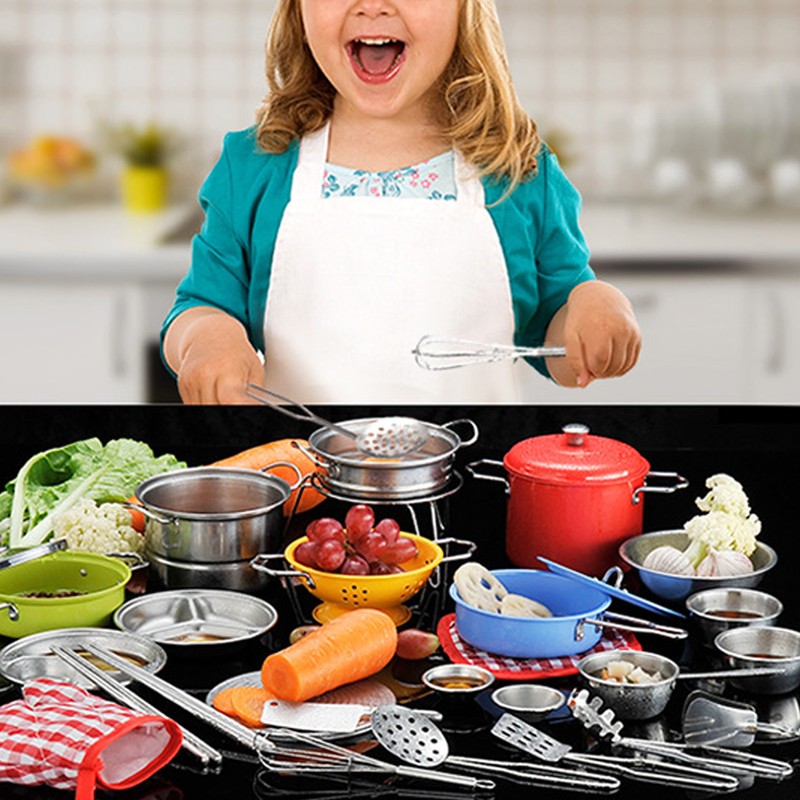 16PCS Pots and Pans Kitchen Toy Stainless Steel Pretend Play