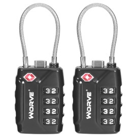 TSA Approved Cable Luggage Locks,Re-settable Combination with Alloy Body,TSA Approved Luggage Travel Lock for School Gym Locker, Luggage Suitcase Baggage Locks, Filing Cabinets(Black, 2 Pack)