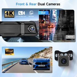 4K Mirror Dash Cam Front and Rear, 9.66 Inch Rear View Mirror Camera with ADAS, BSD, 1080P Camera Waterproof with WiFi,G-Sensor, DVR, App Control, Night Vision, 64GB TF Card
