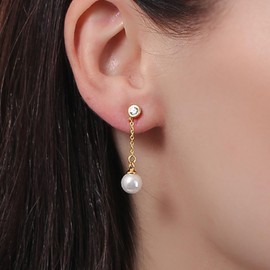 ToHeart Pearl Drop Earrings for Womens Lightweight Elegant 14K Gold Drop Earrings for Womens