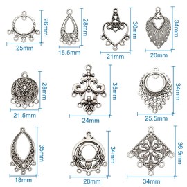Pandahall - Encantos tibetanos antiguos de filigrana clásico con eslabones huecos y componentes de conector para fabricación de joyas, Plata