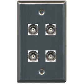 RiteAV 4 Port BNC Female/Female HD-SDI Jack Wall Plate - Stainless Steel/Gray