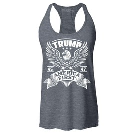 Trump 45 47 America First Eagle Women's Racerback Tank Top X-Large Heather Charcoal
