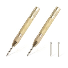 2PCS Automatic Center Punch,5'' Spring Loaded Center Punch, Heavy Duty Steel Adjustable Center Marker Punch Tool with 2PCS Extra Replacement Tip for Metal,Plastic,Wood,Glass by YUIOASE