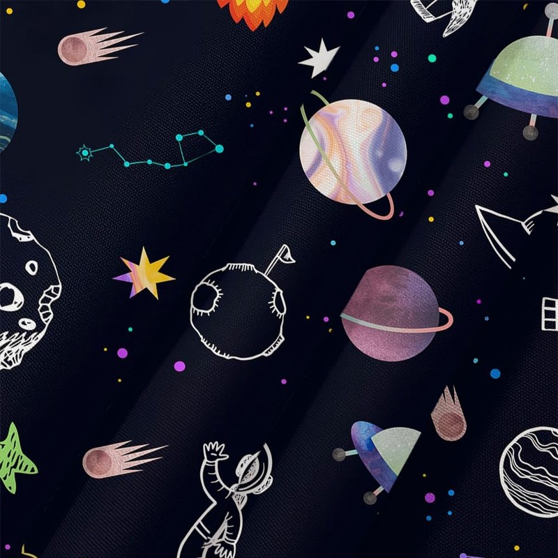 Outer Space Shower Curtain for Kids, Funny Cartoon Rocket Planet