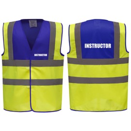 Brook Hi Vis Premium Two Tone Safety Vest - INSTRUCTOR Printed Front & Back, Event Management High Viz Waistcoat, Available 8 Colours Hi Vis Vest (Blue/Yellow, Large)