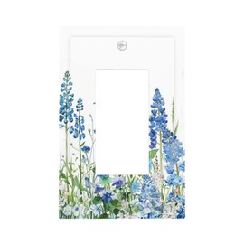 Blue Watercolor Flower Plant Wildflower Floral Decorative Outlet Covers 1 Gang Single Rocker Light Switch Cover Plate Wall Plates GFCI Faceplate for Bedroom Living Room Decor