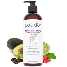 PURA D'OR 16 Oz Moisture Renew Hand & Body Cream – Ultra-Hydrating Daily Moisturizer with Organic Aloe Vera, Argan Oil & Shea Butter, Fast-Absorbing Formula for Dry, Sensitive Skin, Non-Greasy