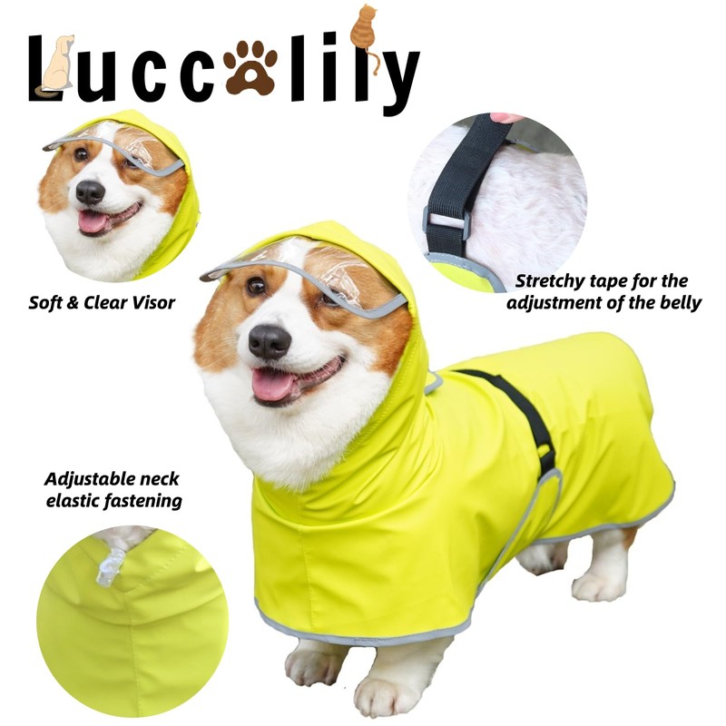 Luccalily Dog Rain Jacket with Hood for Small Medium Dog,Waterproof
