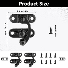 Piriuuo 2 Pcs Small Hasp Latch, Clasp Latch Antique Vintage Hook and Eye Latches Left Right Hook Lock Cabinet Latches with Mounting Screws for Jewelry Box Cabinet Toolbox Suitcase (Black)