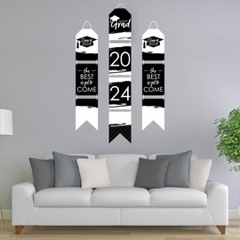 Big Dot of Happiness Black and White Grad - Best is Yet to Come - Hanging Vertical Paper Door Banners - 2024 Black and White Graduation Party Wall Decoration Kit - Indoor Door Decor