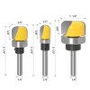 Gasea 3pcs 1/4 Inch Shank Round Nose Router Bit Set