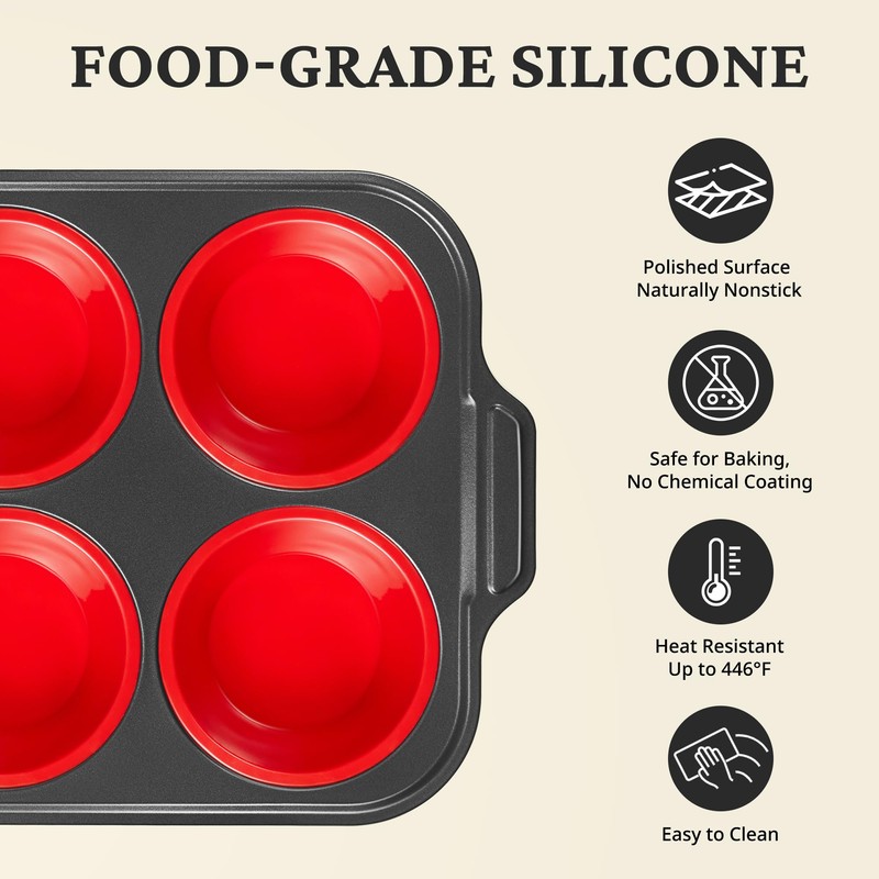 BRONYPRO Jumbo Silicone Muffin Pan with Metal Frame, 3.5" Large