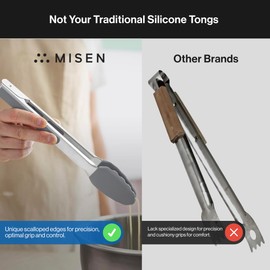Misen Stainless Steel Kitchen Tongs - Precision Silicone-Tipped Grilling Tool - Heat Resistant, Heavy Duty, Nonstick - Perfect for Serving and Air Frying - 12 Inch - Gray