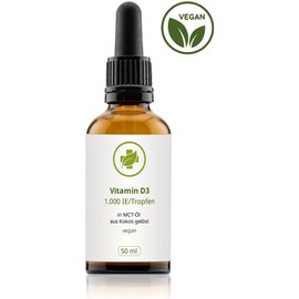 Vitamin D3 Tropfen hochdosiert - VEGAN - 50 ml - Premium Vitamin D3 mit 1.000 IE (25 µg) - Optimale Bioverfügbarkeit - ohne unnötige Zusätze