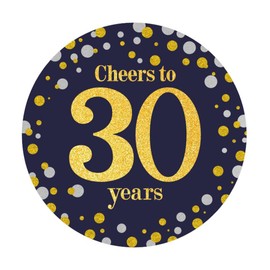 Black and Gold Cheers to 30 Years Sticker Labels - 30th Birthday Party Favor Stickers - 2 in - 50 Count