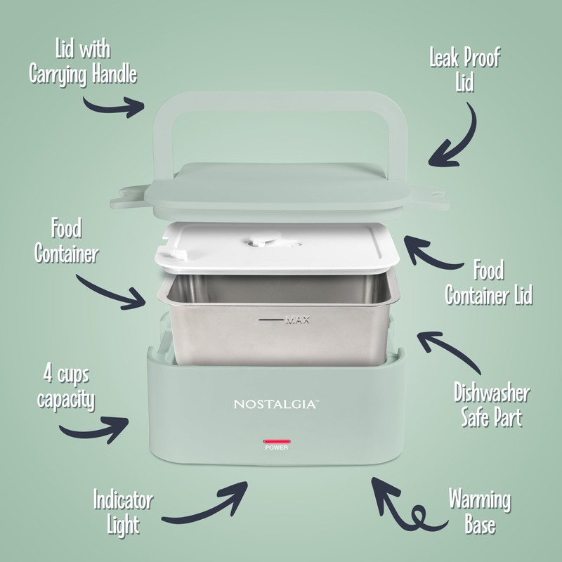 Nostalgia 32-Ounce Heated Electric Lunch Box – Travel Size 4