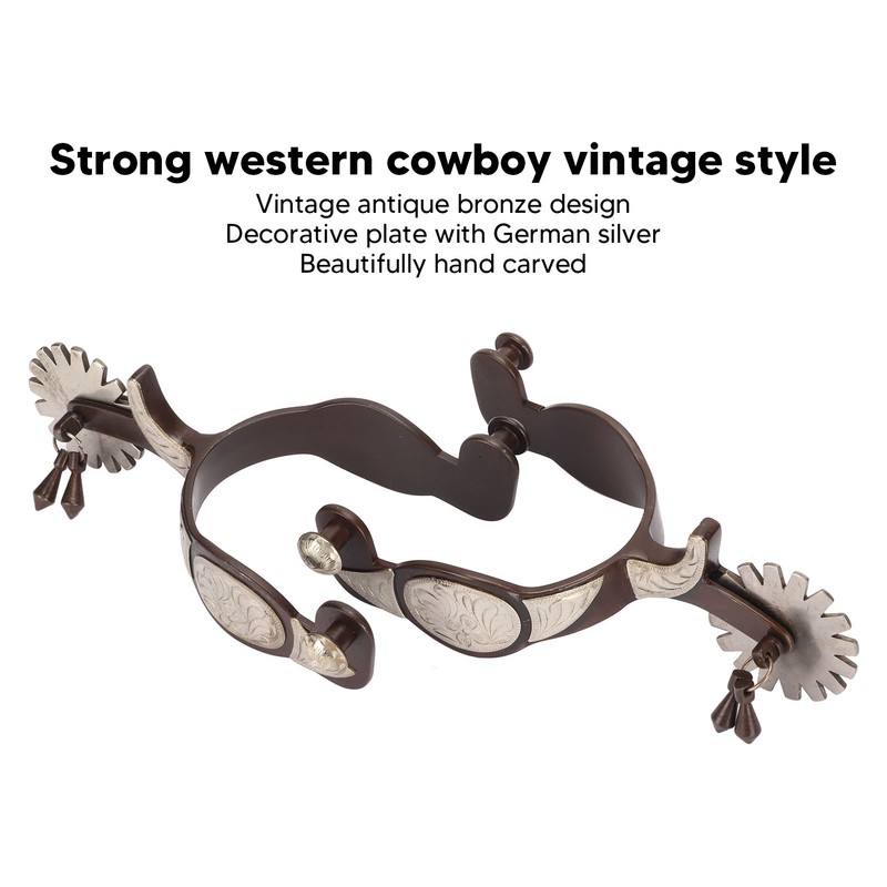 1 Pair Western Cowboy Spurs Carbon Steel Retro Floral Carving