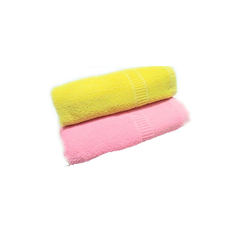 Cotton Colors Plain Cotton Terry Towels(Pack of 2, Yellow, Pink)_D88