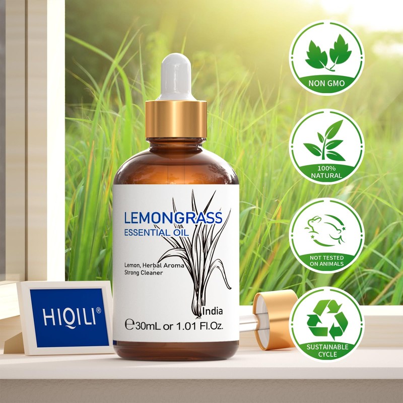 HIQILI 1 Fl Oz Lemongrass Essential Oil, 100% Pure Natural