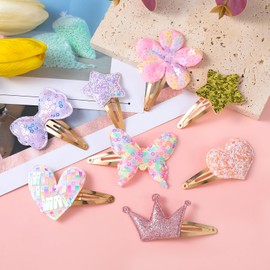 YUXIANLB 16 Pcs Girl Hair Clips Colorful Hairpin Metal Cute Bling Snap Accessories Kawaii Barrettes for Birthday Gift Styling Rainbow Hair Ties Sparkly Flower Star Crown Heart Butterfly