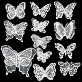 sempiterno 12pcs Lace Fabric Embroidery Flowers Butterfly Pattern Sewing DIY Clothes Crafts Decoration Patch Applique Motif Bag Shoes Hat Decoration Accessories (White 12 Pcs/Butterfly)