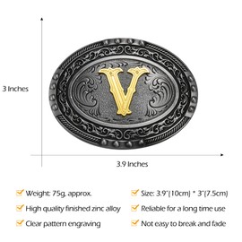 BBOTEN Western Initial Letters ABCDEFG to XYZ Belt Buckle for Men Women, Golden Alphabet Letter V