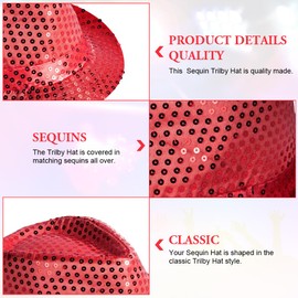 Aomig Sequin Hat, Glitter Jazz Caps for Adult, Sequin Fedora Hat for Party, Hip-Hop Sequin Hat Fancy Dress, Shiny Disco Hat for Hen Party Night Jazz Dancers Gangsters Rapper Cowboy Mardi Gras Red