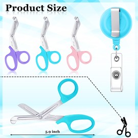 Chumia 3 Pcs Nurse Scissors for Badge Reel Pink Surgical Scissors Small Trauma Shears with Retractable Badge Reel Clip for Nurses Medical Surgical Bandage Sewing, Compact Pocket Size